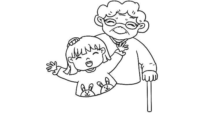小女孩和老奶奶简笔画图片